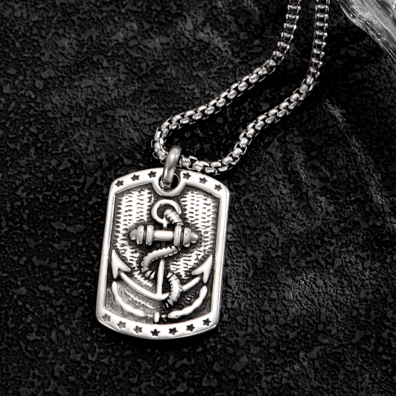 Wrapped Anchor Pentagram Dog Tag Necklace